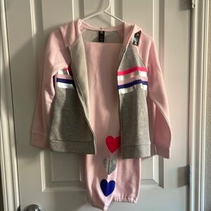 Pink and Gray Hoodie Set with Heart Accents